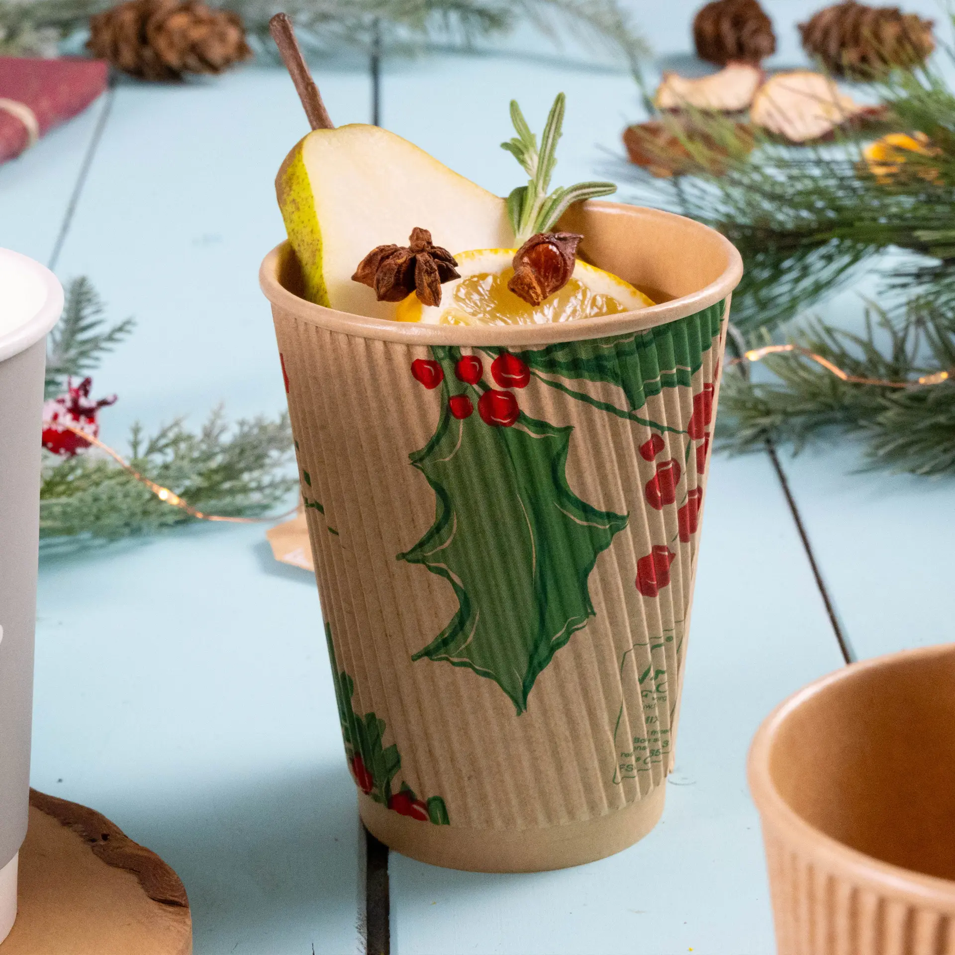 Ribbelbeker bedrukken, 300 ml / 12 oz, bruin, PE-gecoat