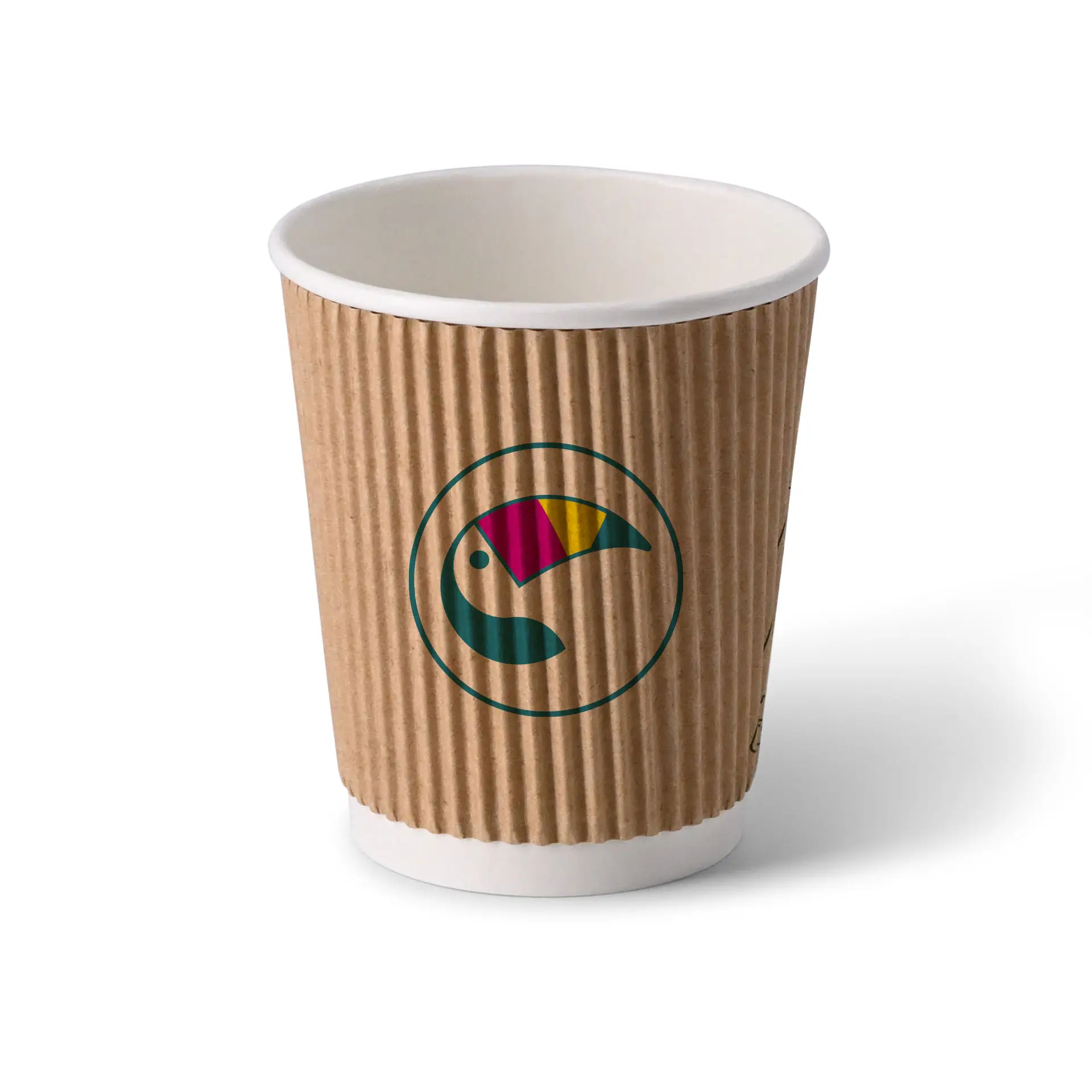 Ribbelbeker bedrukken, 200 ml / 8 oz, bruin / wit, PE-gecoat