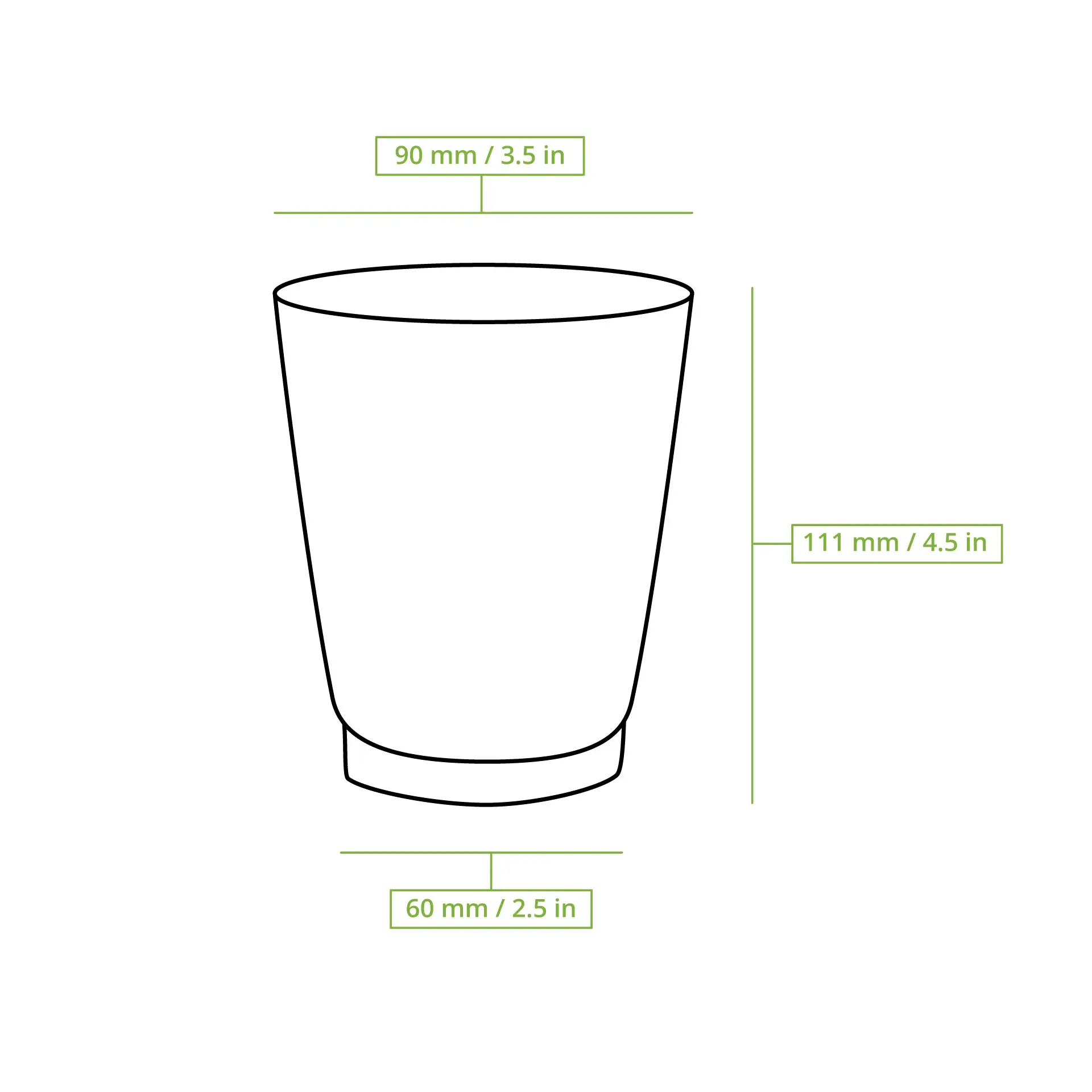 12 oz ribbelbeker, bruin aan de buitenkant met een witte binnenkant; driedelige wand voor warme dranken. Maten inbegrepen.