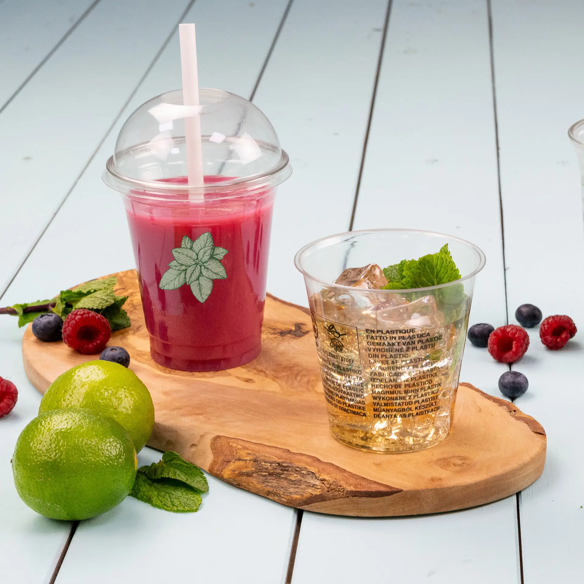 Bedrukte plastic bekers 250 ml / 10 oz, transparant, rPET