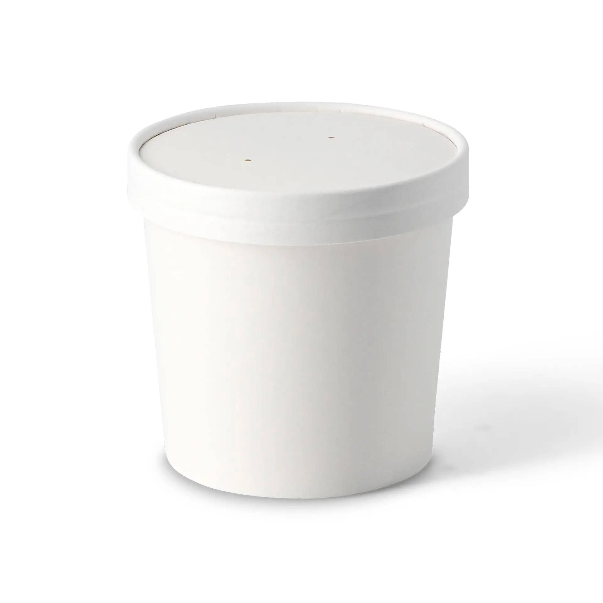 Witte soepbeker om mee te nemen, gemaakt van biologisch afbreekbaar karton, 16 oz, met PLA-coating, eenvoudig ontwerp en verzegelde deksel.