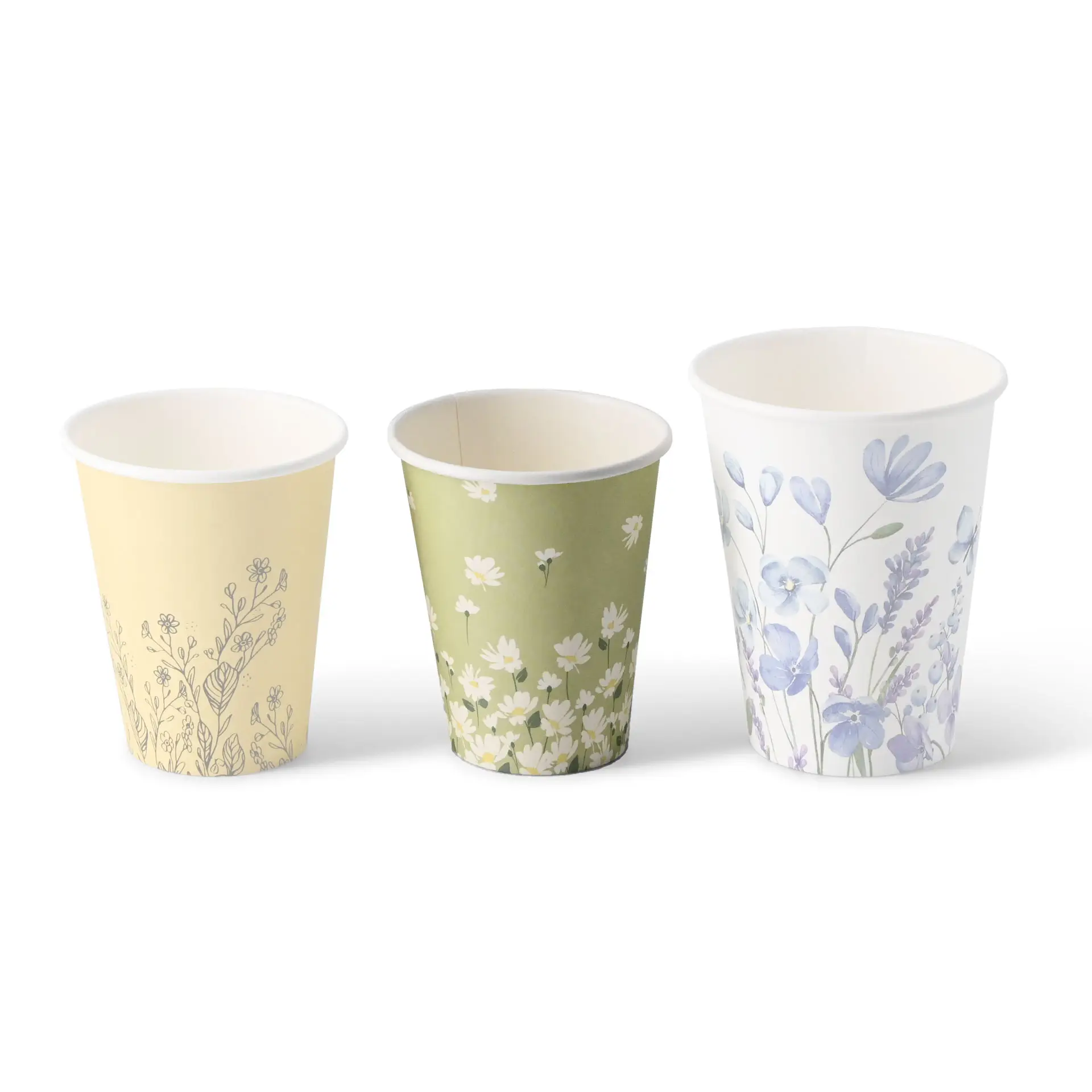 Kartonnen bekers lente "Madeliefje" 200 ml / 8 oz, Ø 80 mm, groen