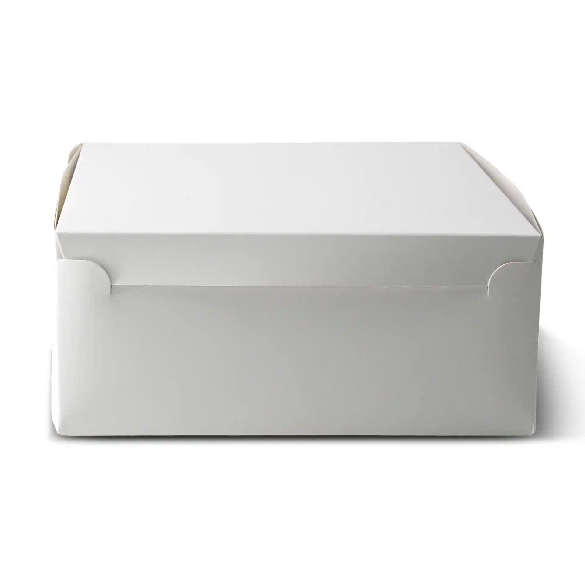 Witte taartdoos met deksel, 23 x 23 x 10 cm, zijaanzicht.