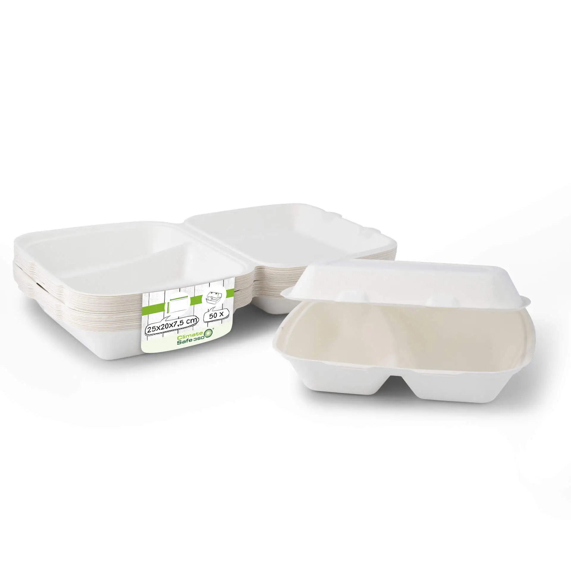 Suikerriet menubak 25 x 20 x 7,5 cm, 2 vakken, HP4/2, klapdeksel, rechthoekig