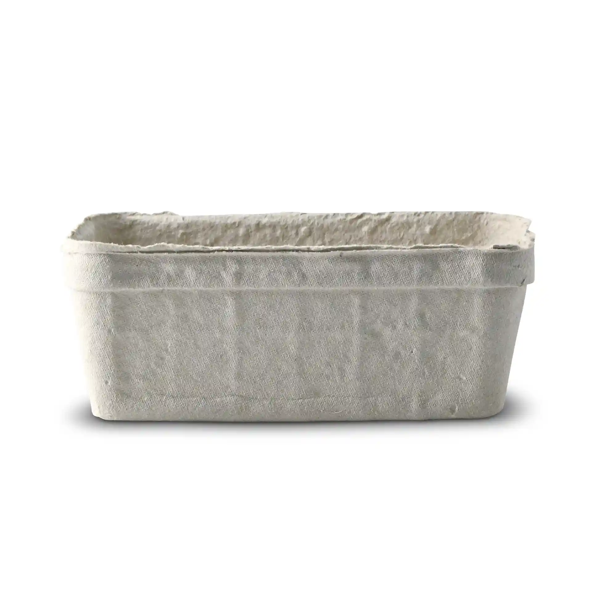 Witte houtpulp bessenbak met rechthoekige vorm, 135 mm lang, 90 mm breed en 50 mm hoog.