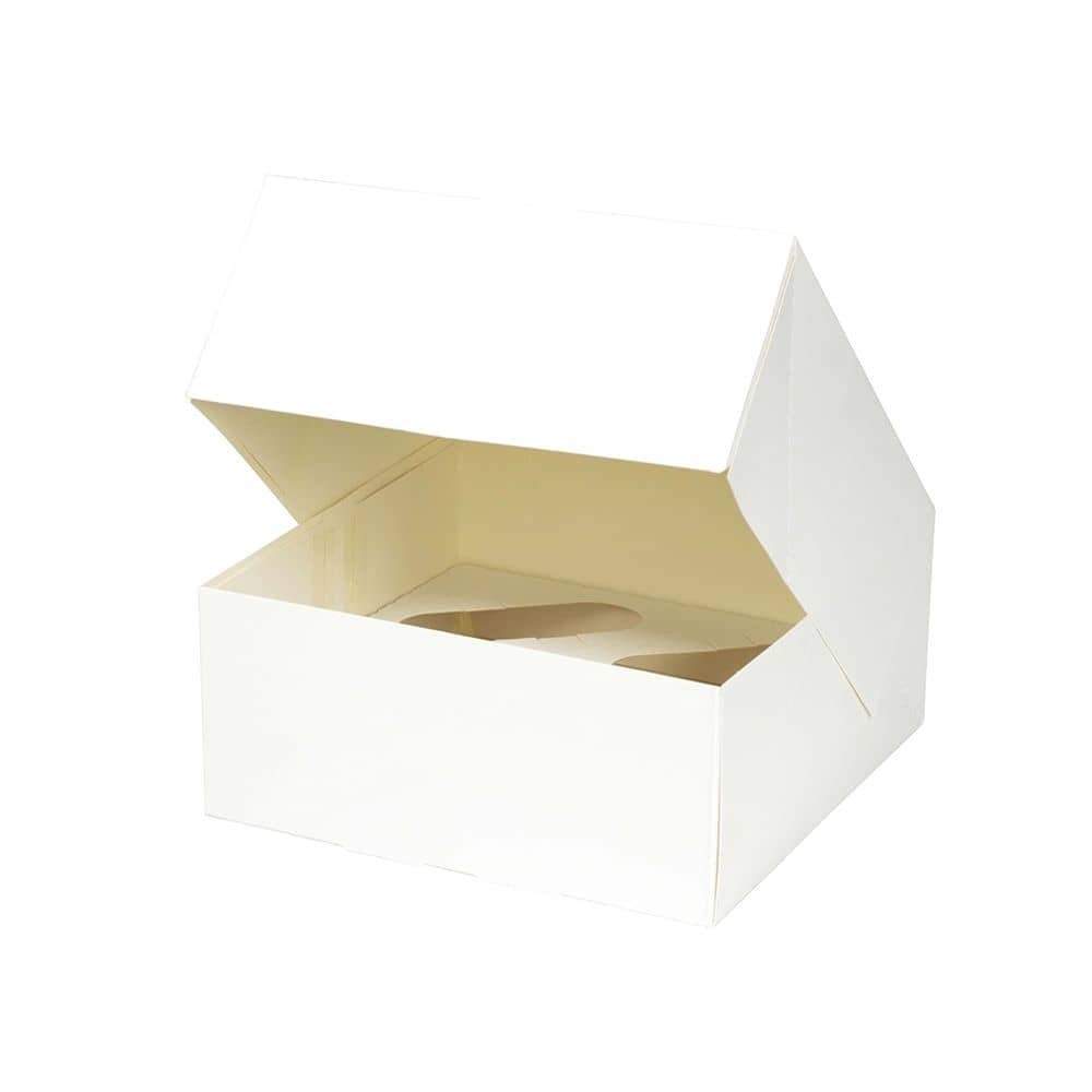 4er Cupcake-Boxen inkl. Einlage, PLA-Fenster, weiß