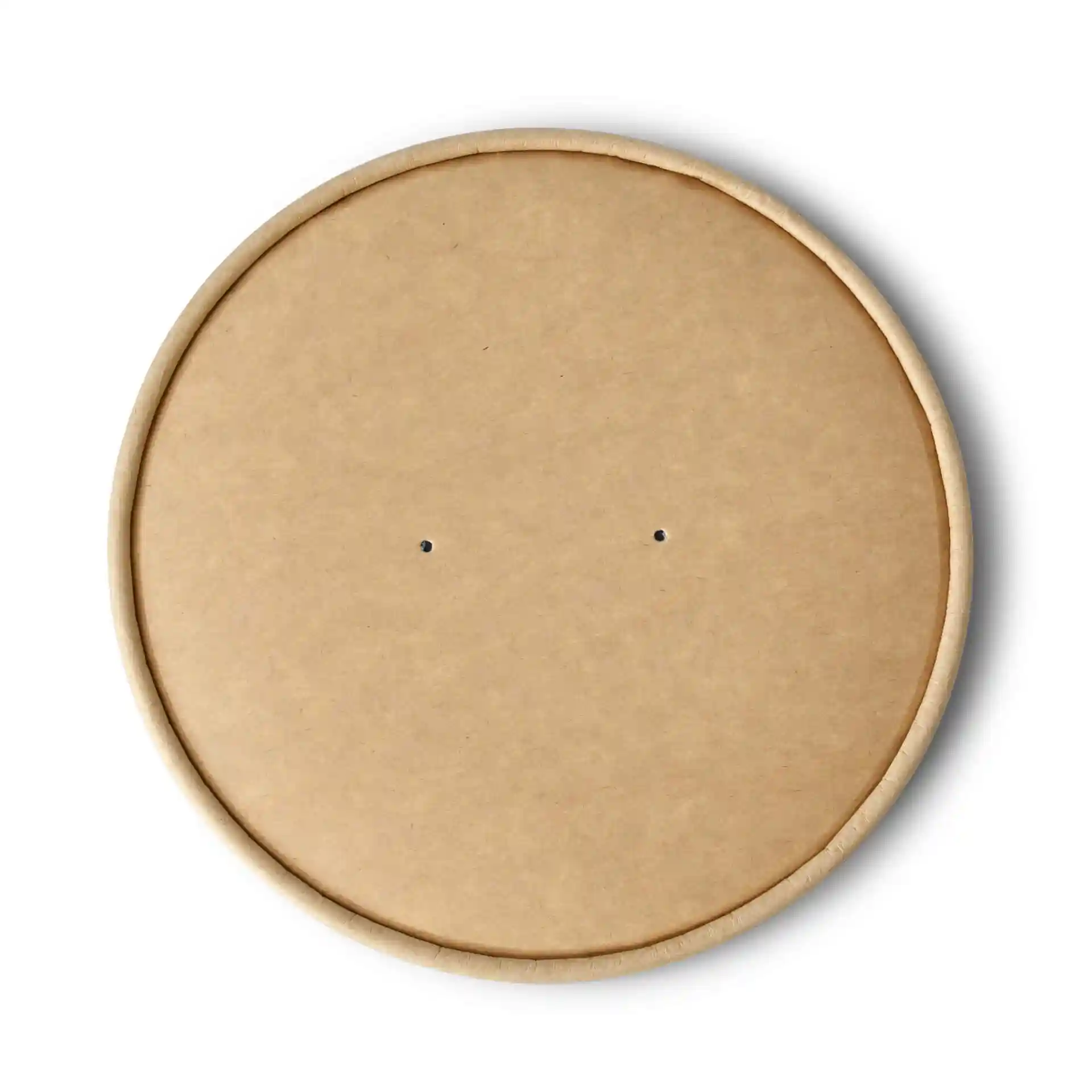 Bruine ronde papieren bekerdekselmembrane met een diameter van 185 mm en twee kleine gaten op het oppervlak.