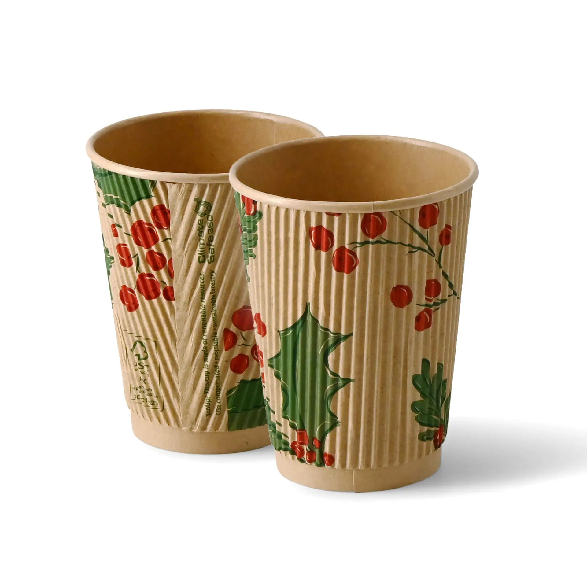 Golfkartonnen bekers winterdesign, 300 ml, ongebleekt | 500 stuks