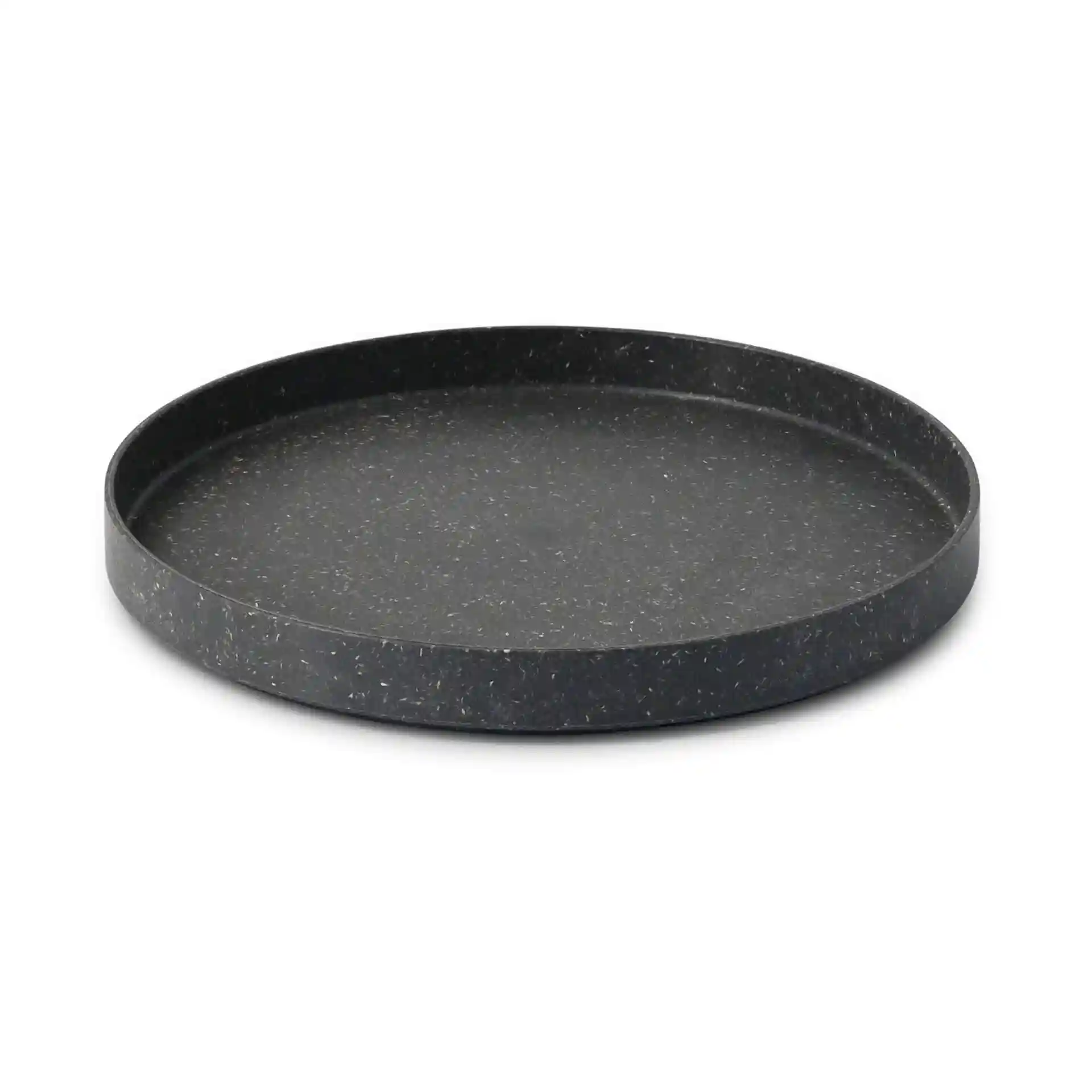 Ronde grijze plaat van bio-compound, 20 cm diameter, ondiep ontwerp zonder coating.